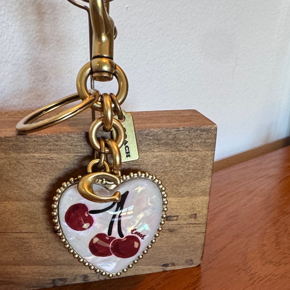 Coach Cherry Resin Puffy Heart C Charm Key Fob Rare